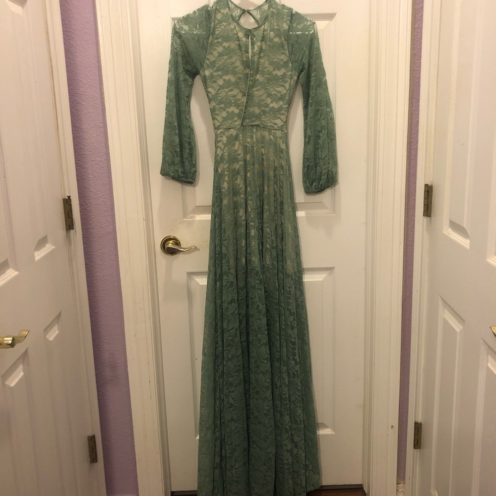 Lace Sage Green Formal Dress
